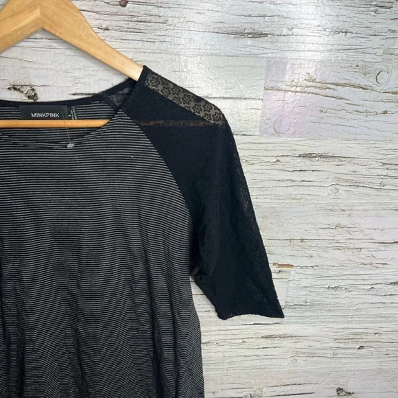 Minkpink gray black striped lace  dress mini size small - Picture 3 of 9